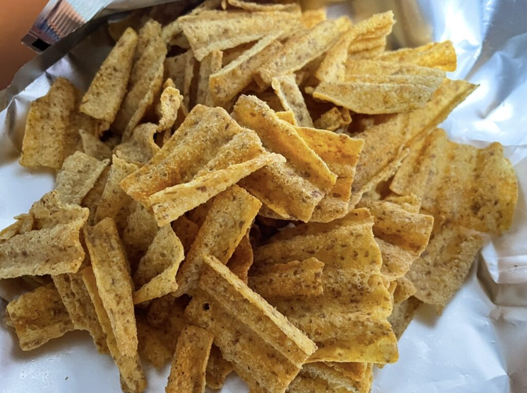 Inside view of the Sun Chips Spicy bag, filled with honeycomb-shaped chips, offering a clear look for people searching where to buy korean snack