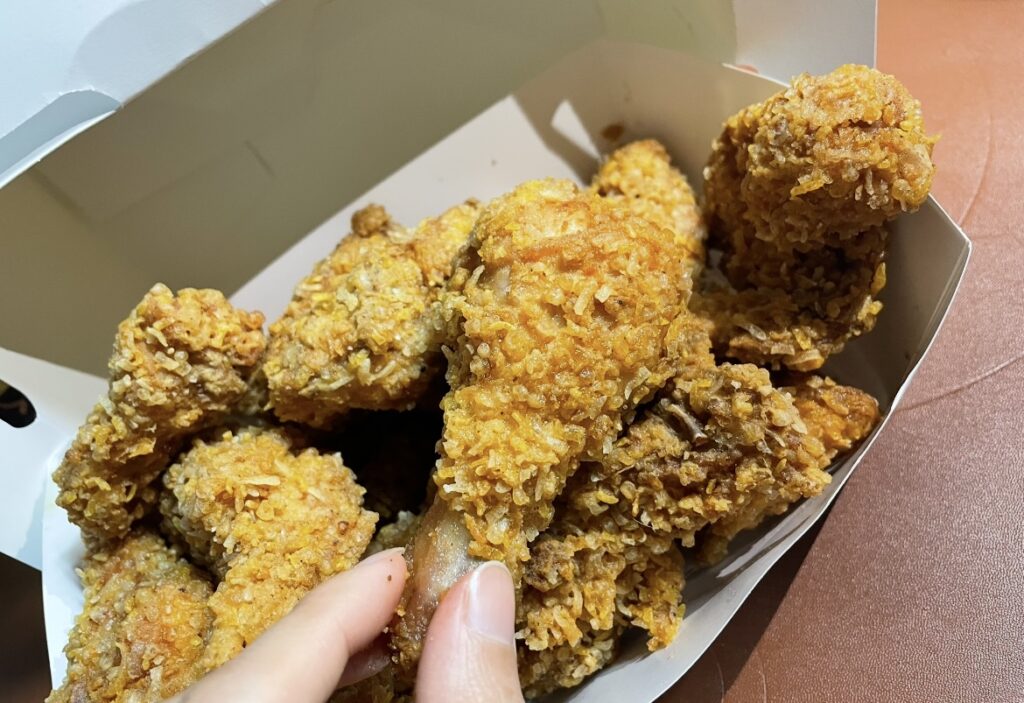 bhc quasakking pieces arranged on a plate, highlighting the crispy texture and mild korean chicken flavors